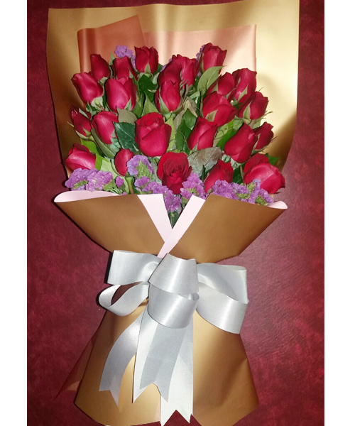 Order 24 Red Roses in Bouquet with Happy Birthday Mylar Balloon to Manila